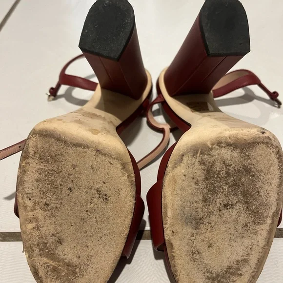 Gucci Shoes Gucci Horsebit Red Leather Ankle Strap Block High Heel Sandals - Picture 4 of 6